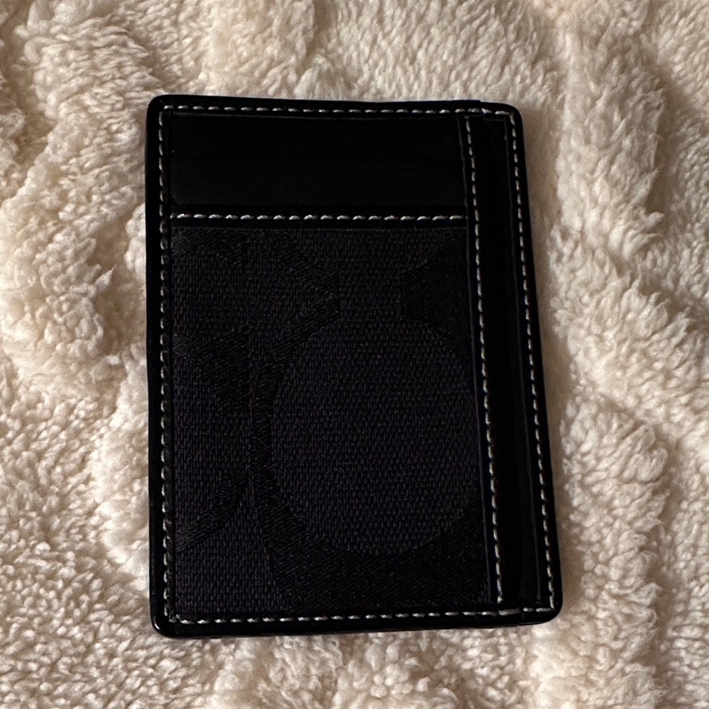 Coach Black Card Holder with White Stitching